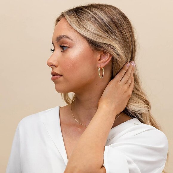 Yellow & White Gold Post Lightweight 20mm Hypoallergic Hoops Earrings for Women - Picture 4 of 6